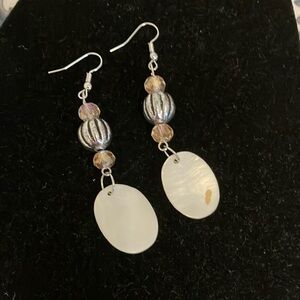 Silver tone and Mother of Pearl Dangle Earrings